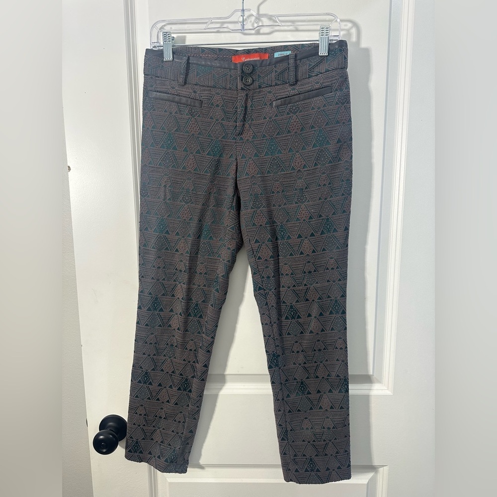 Anthropologie Cropped Pants Brown & Teal Patterned Vintage Y2K Women’s Size 2